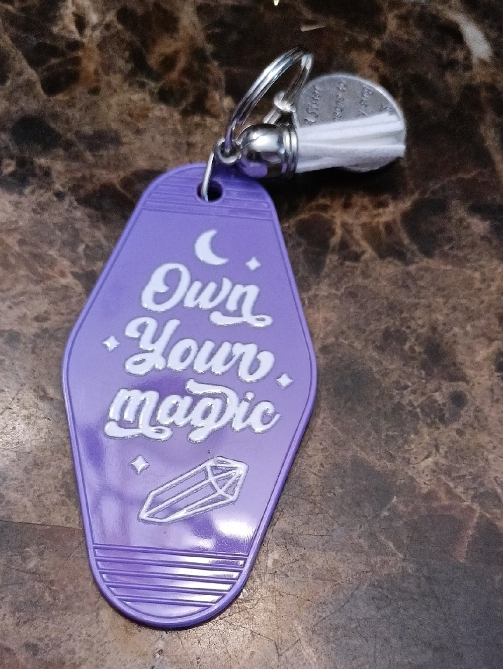 Purple Motel Key Keychain with Inspirational Message